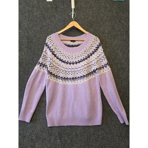 Talbots Sweater Womens Large Purple Fair Isle Rhinestone Knit Pullover